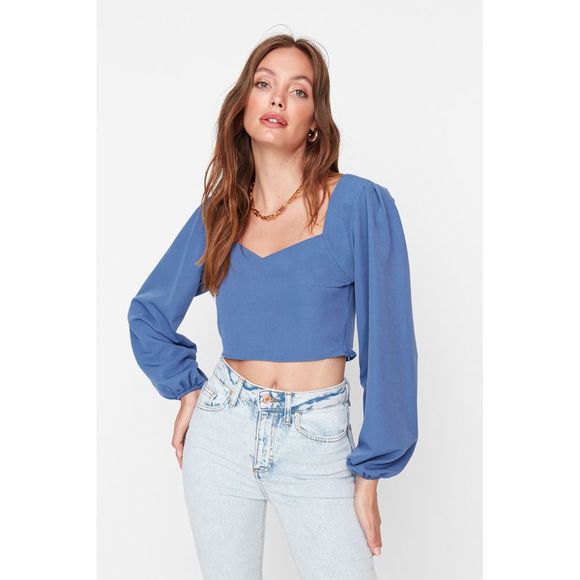 NWT Trendyol Women Fitted Square collar Woven Blouse - Picture 1 of 9